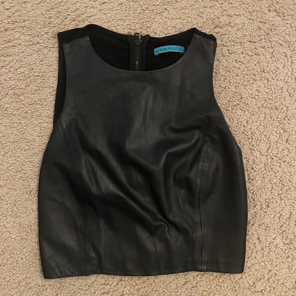 Alice + Olivia Black Leather Crop Top